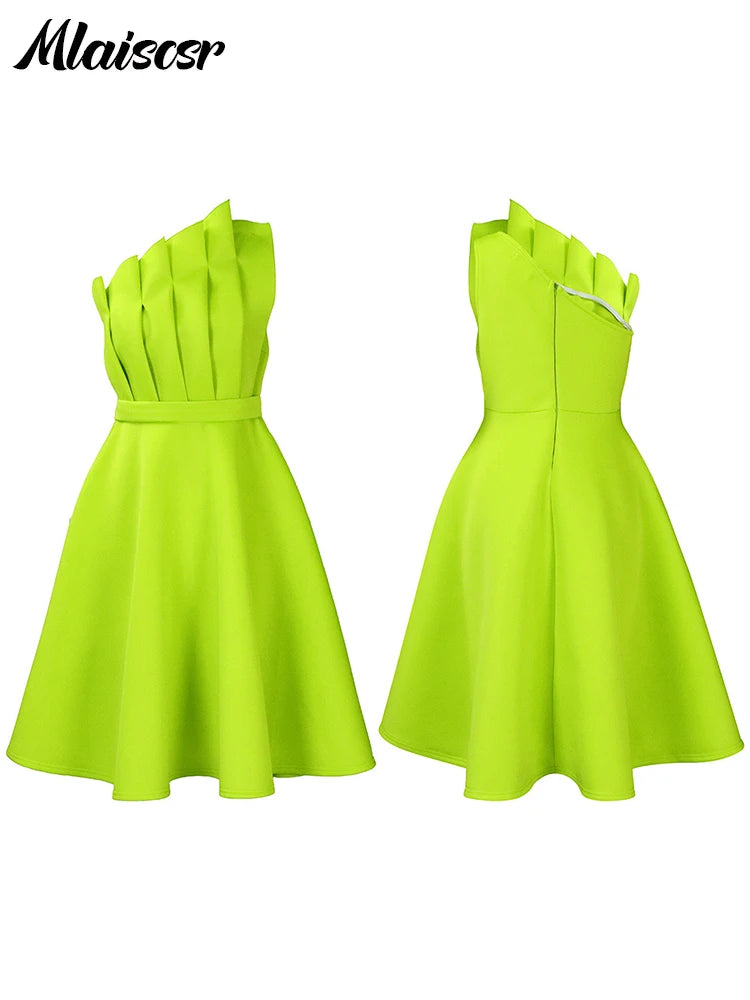 Mlaiscsr African Evening Party Dresses Women Autumn Elegant Off Shoulder Strapless Sleeveless Fold Birthday Night Midi Dress