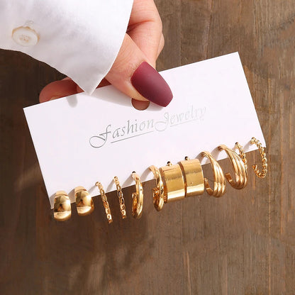 Gold Color Vintage Geometric Pearl Earrings Set For Women - Smarsty