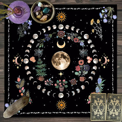 Moonlight Flower Tarot Card Table Cloth for Witchcraft - Smarsty