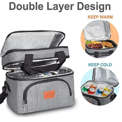 Double Layer Insulated Lunch Cooler Tote Shoulder Strap - Smarsty
