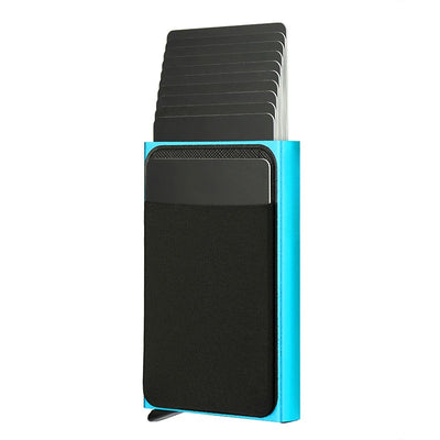 Automatic Flip Card Side Push Card Holder Sleeve Large Capacity 12 Cards Slot Metal Cards Box Men Credit Card Anti-theft Wallets - Smarsty