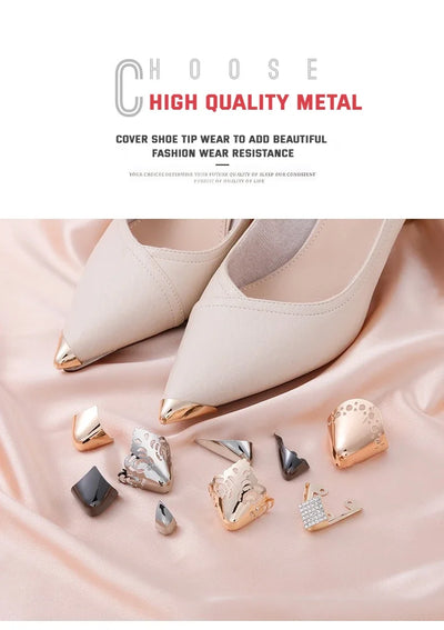 Women High Heel Metal Toe Cap Wear and Tear Concealer Anti-kicking Leather Shoes Point Protector Flat Shoe Tips Cap Accessorices - Smarsty