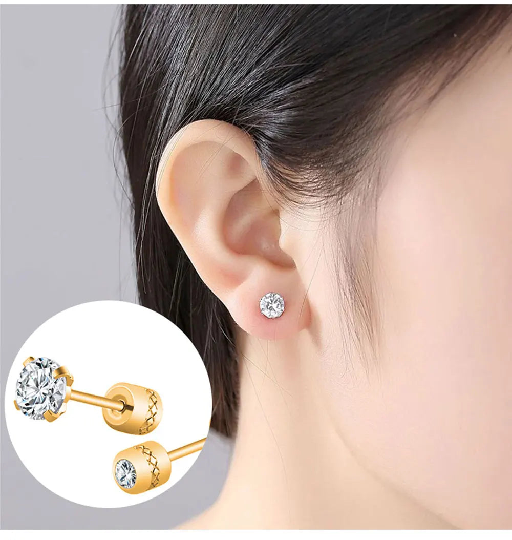 Stainless Steel Crystal Zircon Stud Earrings Hypoallergenic - Smarsty