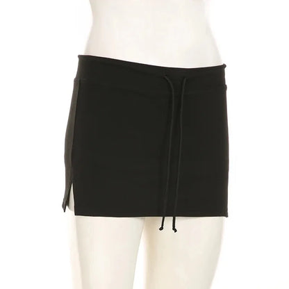 Solid Lace-up Mini Skirts Sexy American Retro Basic Vintage Casual Short Bottoms Basic Casual A-Line Knit Clothing - Smarsty
