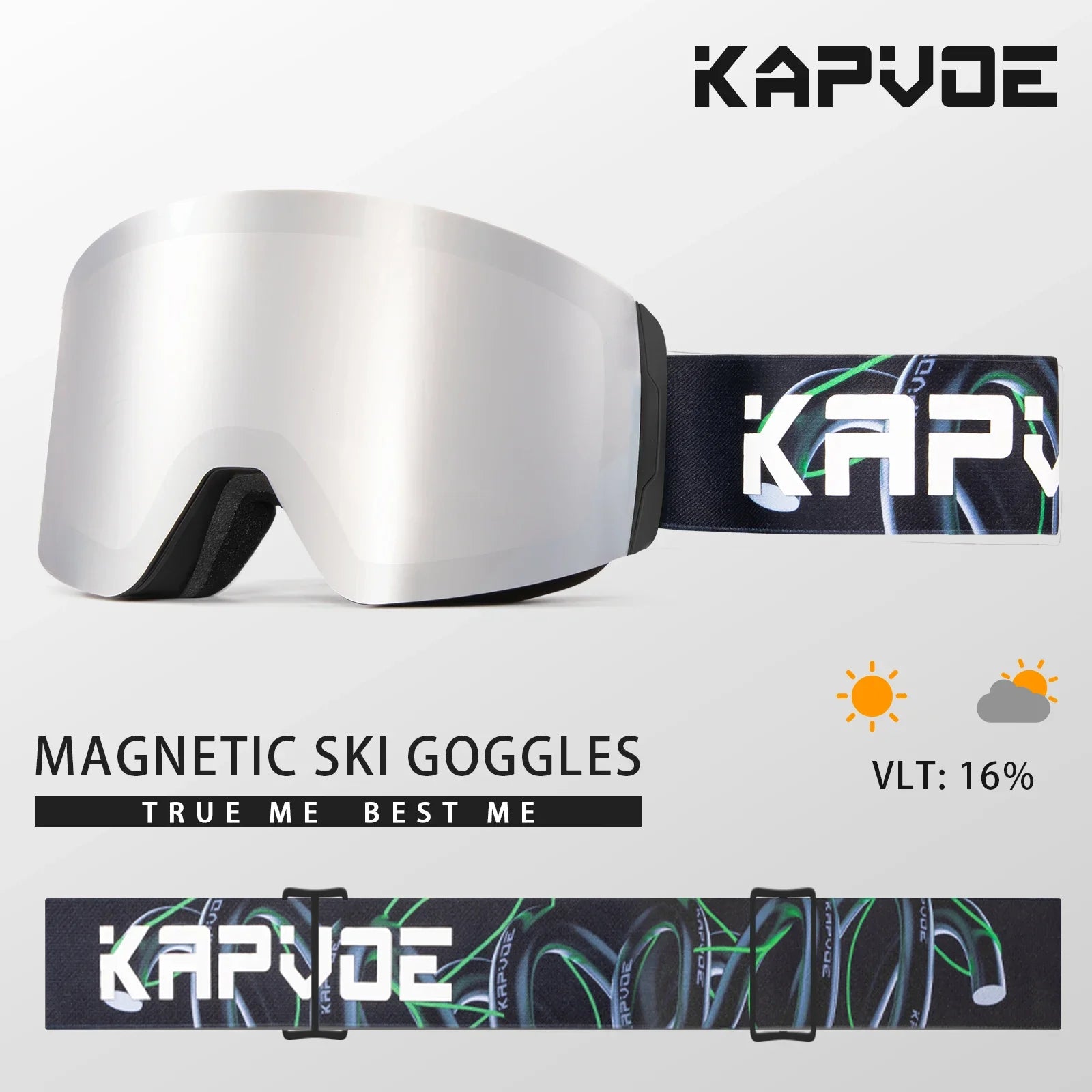 Kapvoe Photochromic Ski Goggles Magnetic Anti-Fog Lenses UV400 Protection Men Women Ski Goggles Snow Sunglasses Sports Eyewear
