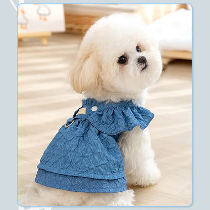 Denim Dog Dress for Small Dogs with Leash Ring - Smarsty