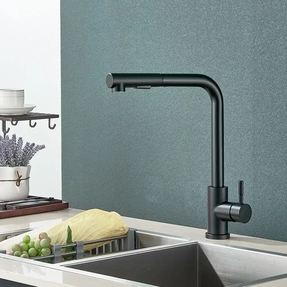 Black Stainless Steel Pull Out Kitchen Faucet with Free Shipping - Smarsty