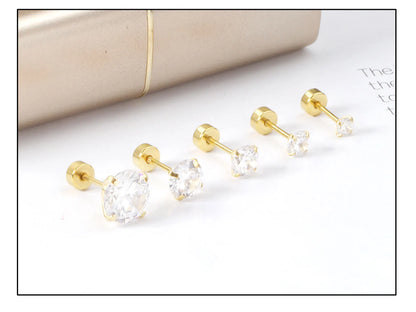 Stainless Steel Cubic Zirconia Stud Earrings Screw Back - Smarsty