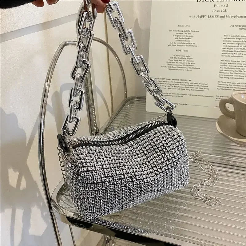 Rhinestone Bucket Bag Mini Crossbody Glitter Chain Purse - Smarsty