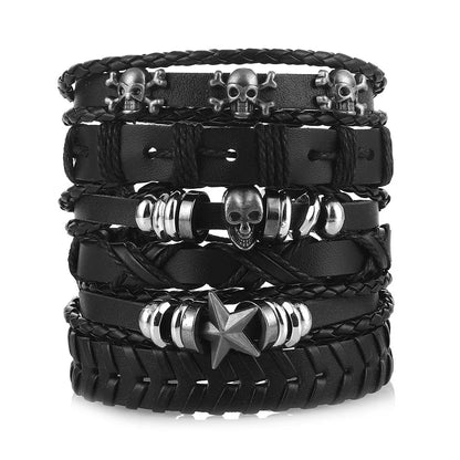 Viking Leather Bracelet For Men Adjustable Skull Design - Smarsty