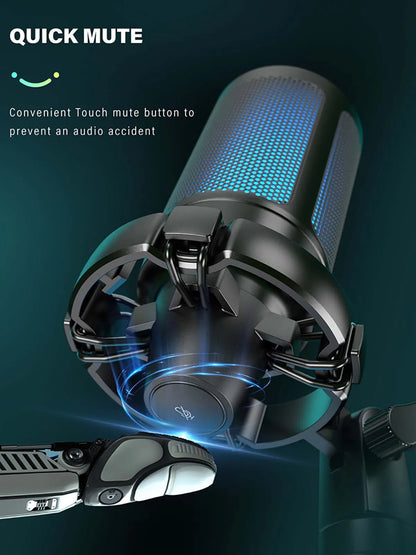 AmpliGame RGB USB Gaming Microphone with Mute Feature - Smarsty