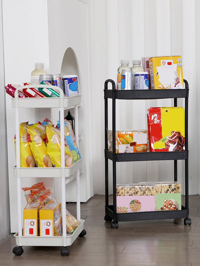 Plastic Rolling Utility Cart with Handle Storage Trolley for Office, Living Room, Kitchen, Movable Storage Organizer with Wheel by Smarsty