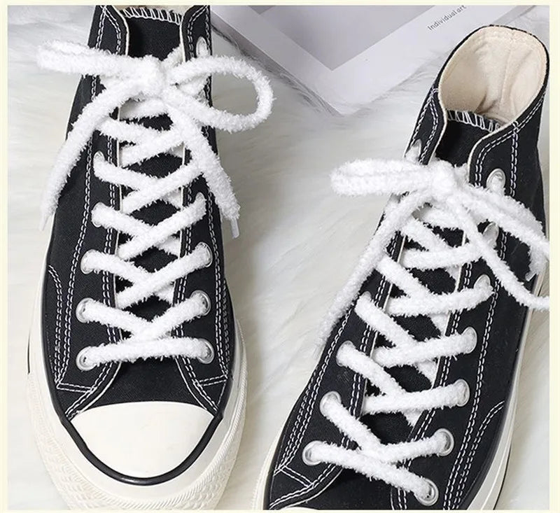 0.8cm width 1 Pair Cute Plush Sneakers Shoelaces Men Women High-top Casual Canvas  White Flat Shoes Laces Strings Accessories - Smarsty