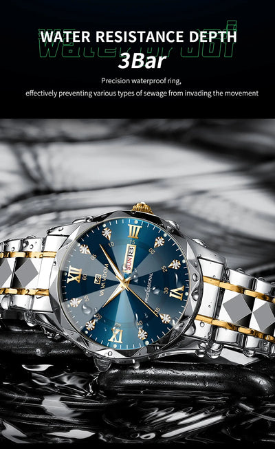 Luxury Men’s Water Resistant Quartz Watch with Night Glow - Smarsty