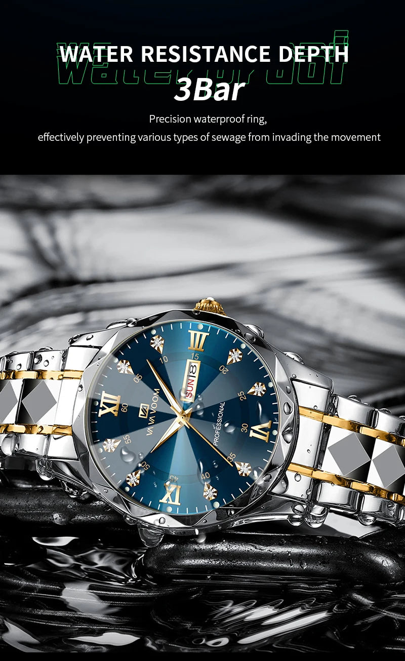 Luxury Men’s Water Resistant Quartz Watch with Night Glow - Smarsty