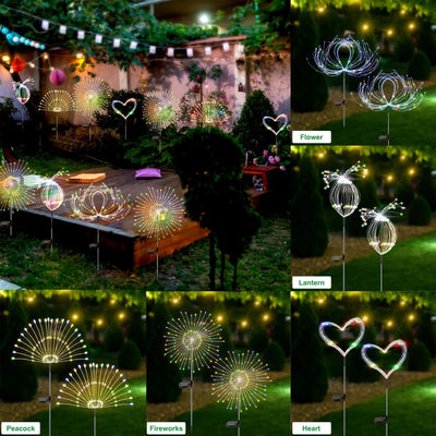 2 Pack 120/150 LED Outdoor Solar Garden Lights,Copper Wire Garden Fireworks Lamp 8 Modes Landscape Light for Pathway Lawn Decor
