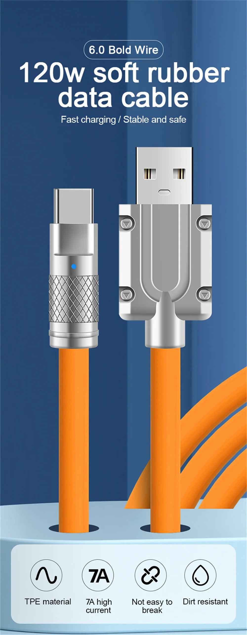 3PCS 120W Super Fast Charge Type-C Liquid Silicone Cable Quick Charge USB C Lines For Xiaomi Huawei Samsung USB Phone Data Wire - Smarsty
