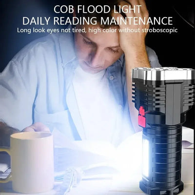 5LED High Power Led Flashlights Rechargeable Camping Spotlight with Side Light 3 Lighting Modes for Camping Adventure Outdoor - Smarsty
