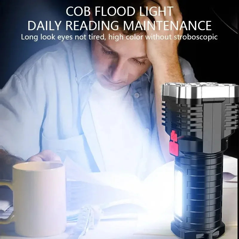 5LED High Power Led Flashlights Rechargeable Camping Spotlight with Side Light 3 Lighting Modes for Camping Adventure Outdoor - Smarsty