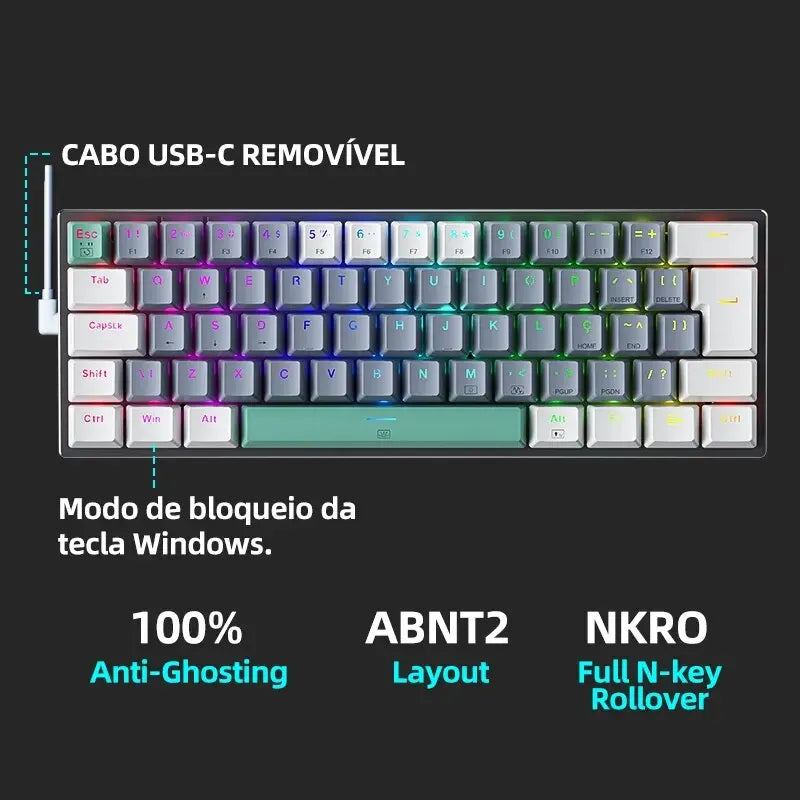 60 Percent Mechanical Keyboard With RGB Colorful Backlight
