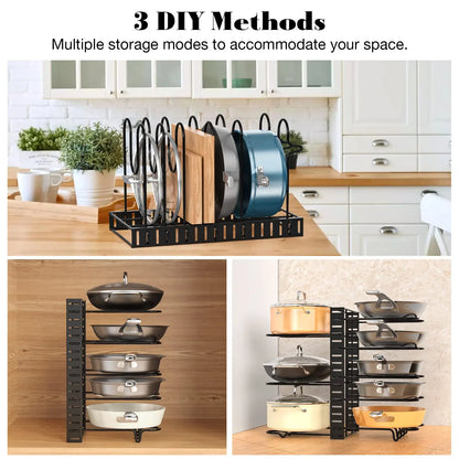 Pot Rack Organizer Under Cabinet,8 Tier Adjustable Pot Organizers Inside Cabinet,Pan Storage Organizer Rack for Storing Pots Pan