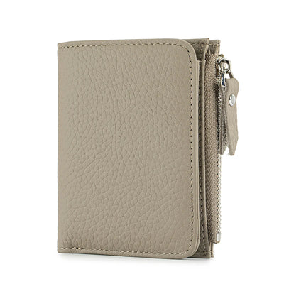 Women Genuine Leather Slim Short Wallet RFID Blocking Bi-Fold Wallet Credit Card Holder money clip wallet Zipper Coin pocket - Smarsty
