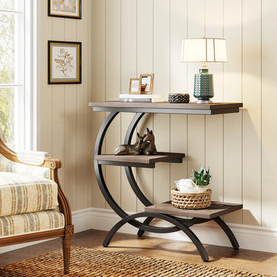 Tribesigns C-Shaped End Table, Industrial 3-Tier Small Table for Couch, Wood Bedside Table Snack Table with Storage Shelves - Smarsty