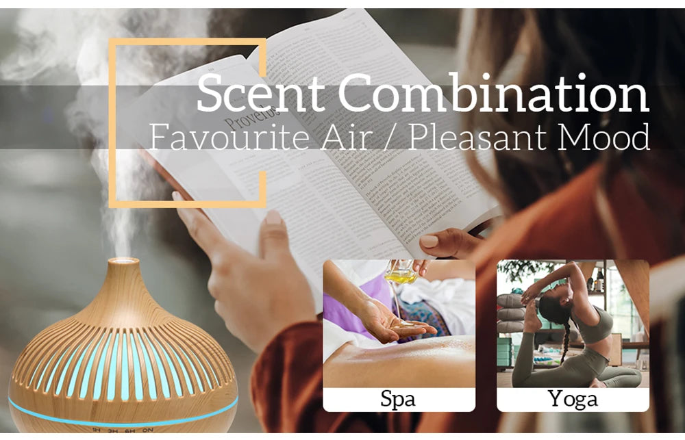 Wood Grain Aromatherapy Essential Oil Diffuser with Remote Control - Smarsty