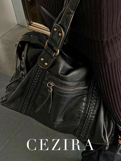 PU Leather Tote Bag With Zip Pockets Crossbody For Travel - Smarsty
