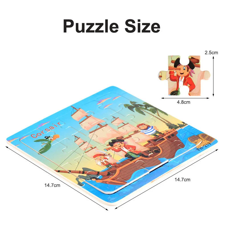 New 20 Piece Wooden 3d Puzzle Cartoon Animal Vehicle Jigsaw Puzzle Montessori Educational Toys For Kids Baby 1 2 3 Years by Smarsty