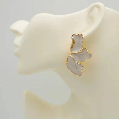 Gold Plated Flower Stud Earrings Statement Heavy Design - Smarsty