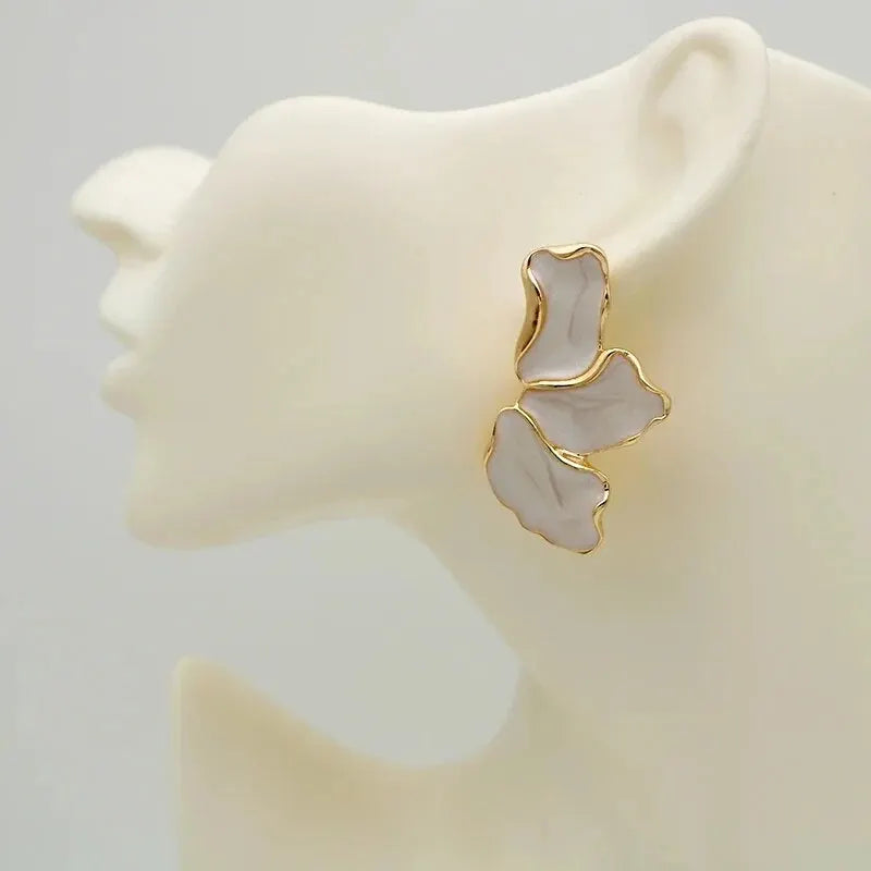 Gold Plated Flower Stud Earrings Statement Heavy Design - Smarsty