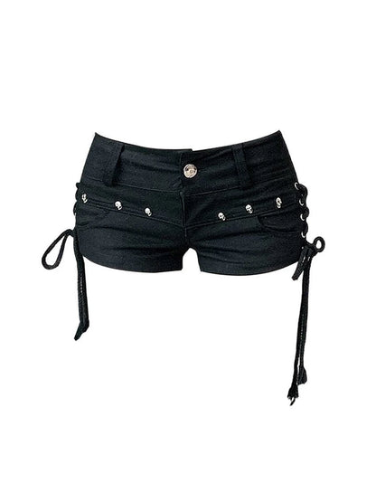 Women's Black Gothic Denim Shorts Vintage Aesthetic Korean Low Waist Jean Shorts Harajuku Y2k Cowboy Short Pants Clothes Summer - Smarsty