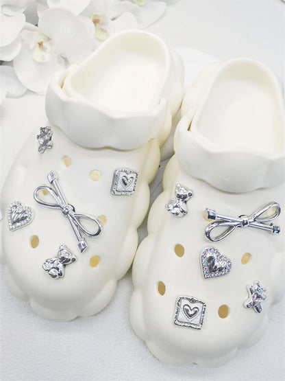 10PCS Shoe Charms ABS Bow Decorations For Sandals Luxury Rhinestone Bear Design Accessories 2024 Women Diy Bling Clog Ornaments