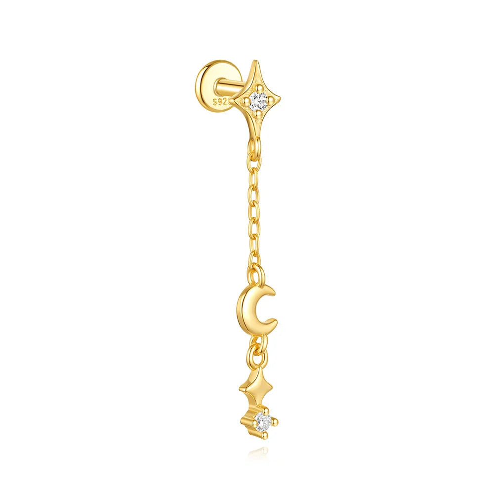 925 Sterling Silver Lotus Tassel Zircon Stud Earrings - Smarsty