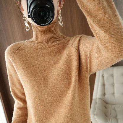 Fashion Basic Autumn Winter  Merino Wool Sweater Mock Neck Cashmere Pullover  Solid Color Soft Long Sleeve Clothing Tops - Smarsty