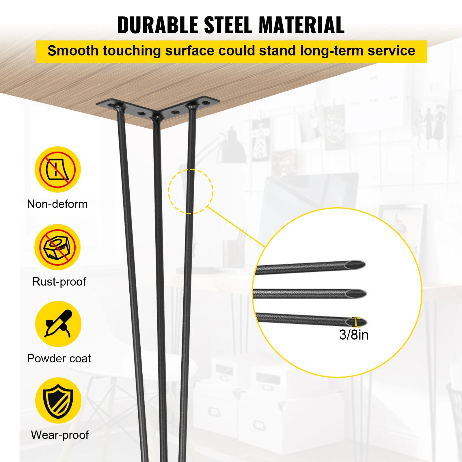 SucceBuy 4Pcs Metal Table Legs 16-40 Inch 3-Rod Hairpin Furniture Legs DIY Home Bench Dining Desk End Coffee Table Feet