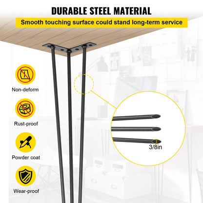 SucceBuy 4Pcs Metal Table Legs 16-40 Inch 3-Rod Hairpin Furniture Legs DIY Home Bench Dining Desk End Coffee Table Feet