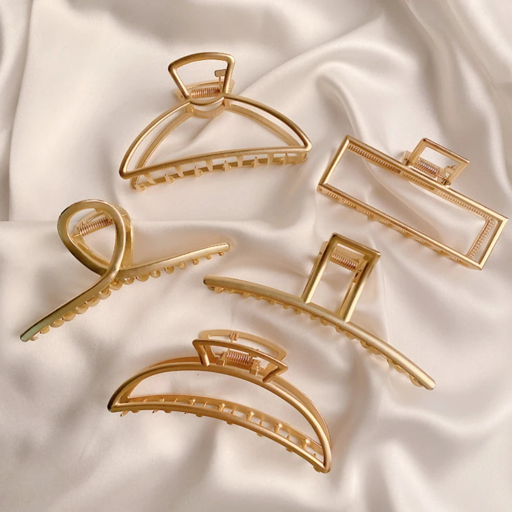 Gold Hollow Geometric Hair Clips for Stylish Women - Smarsty