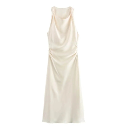 TRAF Satin Long Dresses for Women 2024 Summer Slip Midi Dress Woman Sexy Evening Party Dress Sleeveless Female Elegant Dresses