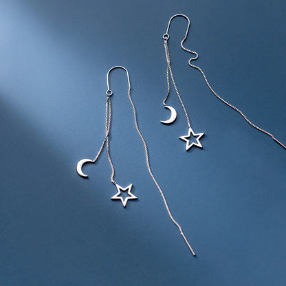 925 Sterling Silver Star Earrings with Tassel Design for Women - Smarsty