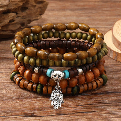 Ethnic Wood Bead Cactus Charms Bracelets for Women - Smarsty