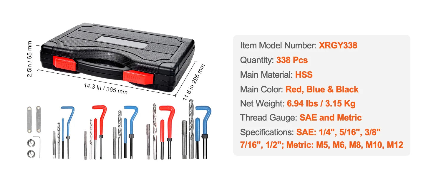 SucceBuy Helicoil Thread Repair Kit SAE Metric Rethreading Tool Kit HSS Drill Bits Thread Inserts Breakoff Installation Tools