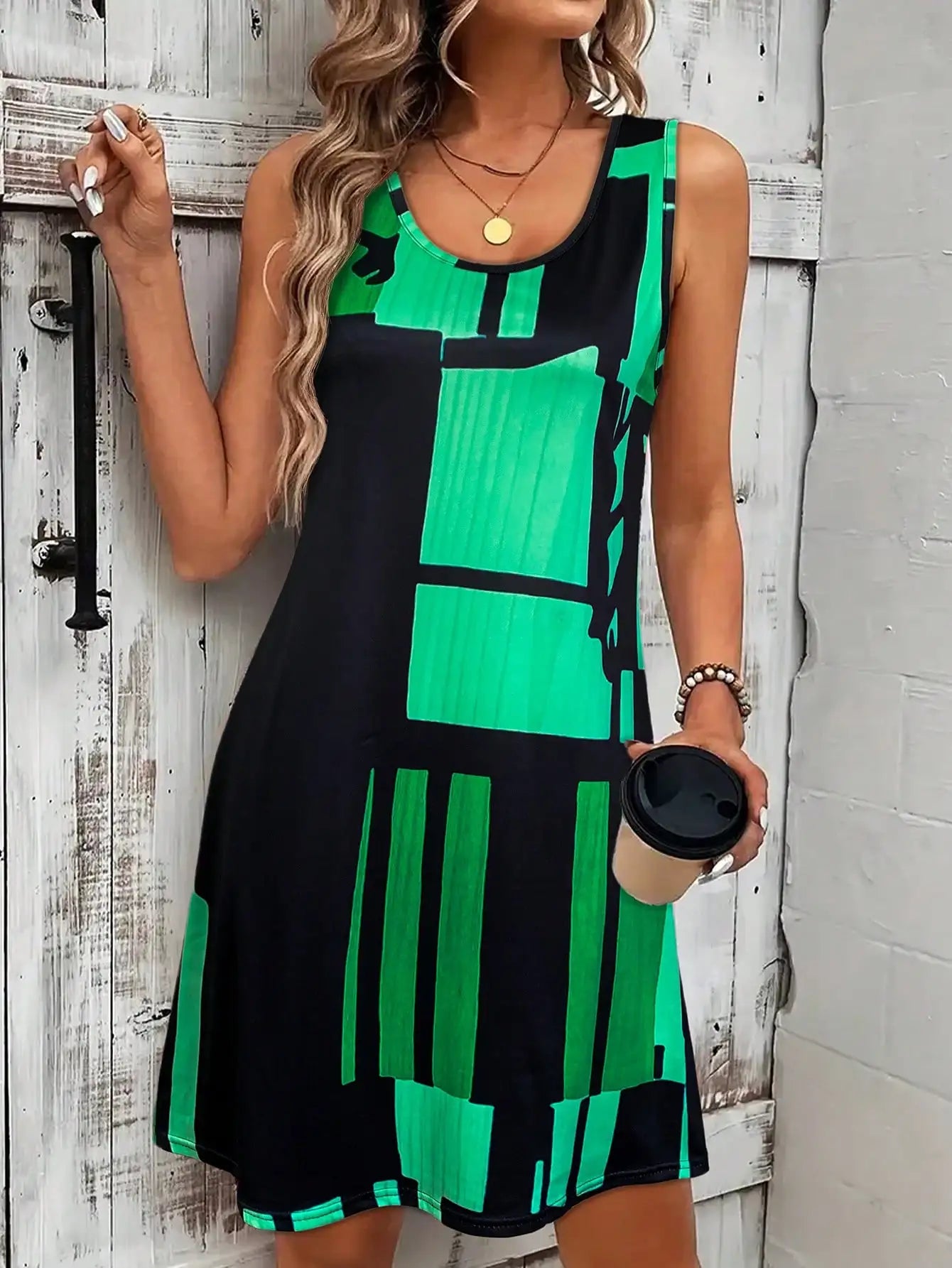 Spring&Summer Women's Geometric Pattern Sleeveless Dress For Summer Vacation,dresses for women summer，Women Bohemia Midi Dresses - Smarsty