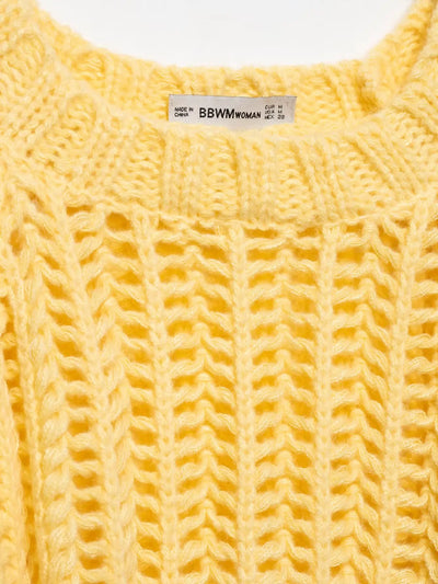 Hollow Out Knit Pullover Women Casual Round Neck Lace Up Bow Sweater Female Autumn Short Sleeves Solid Knitwears Lady - Smarsty