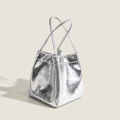 Bucket Bag For Women Silvery Pu Lunch Box Versatile Chic - Smarsty