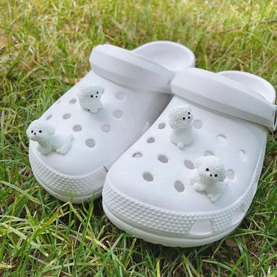 3D Cute Mini Puppy  Shoe Decoration Set Detachable Diy Bichon Frise Dog Figurines Accessory, Used For Clogs, Holiday Party Gifts - Smarsty