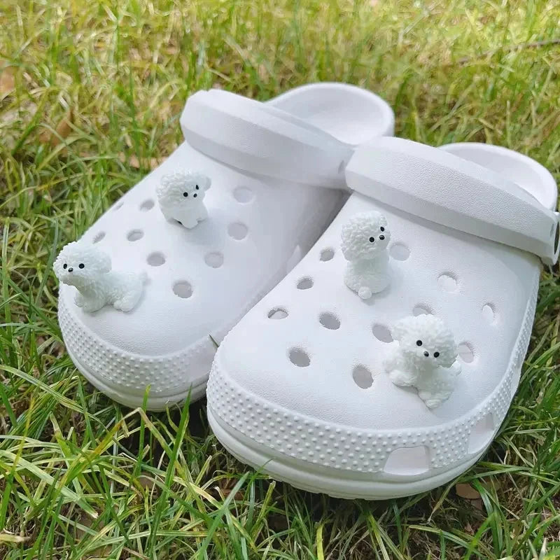 3D Cute Mini Puppy  Shoe Decoration Set Detachable Diy Bichon Frise Dog Figurines Accessory, Used For Clogs, Holiday Party Gifts