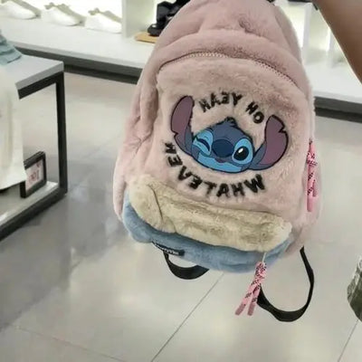 Stitch Kids Backpack Cute Corduroy Shoulder Bag For School - Smarsty