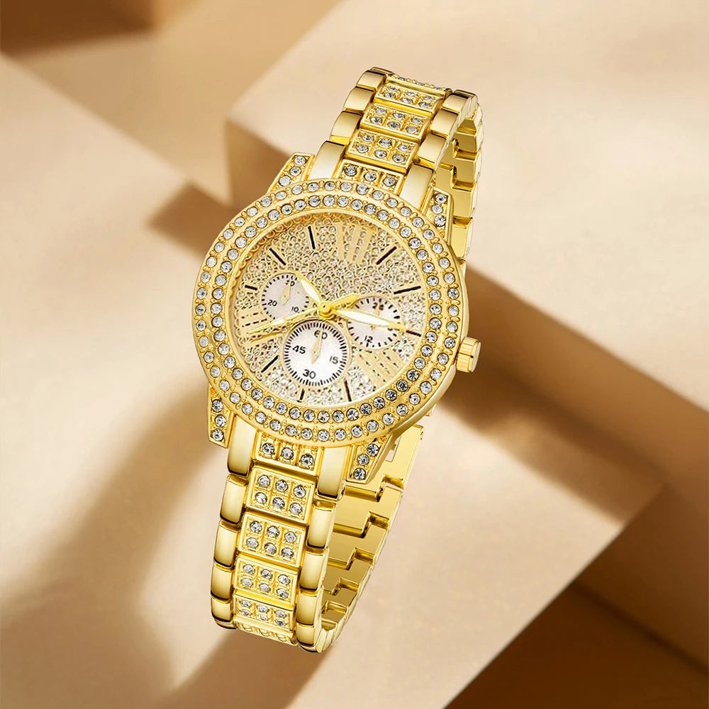 Luxury Women's Quartz Watch Jewelry Set with Rhinestones - Smarsty